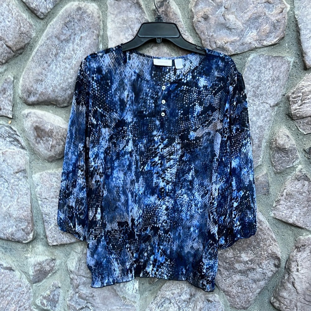 Chico’s Sheer Blue Abstract Print Top